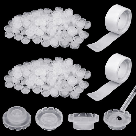 Lash Glue Cups, 200 PCS Round Shaped Lash Glue Holder Plastic Glue Rings Lash Fan Blossom Cups Lash Extension Supplies with 2 Rolls Point Glue