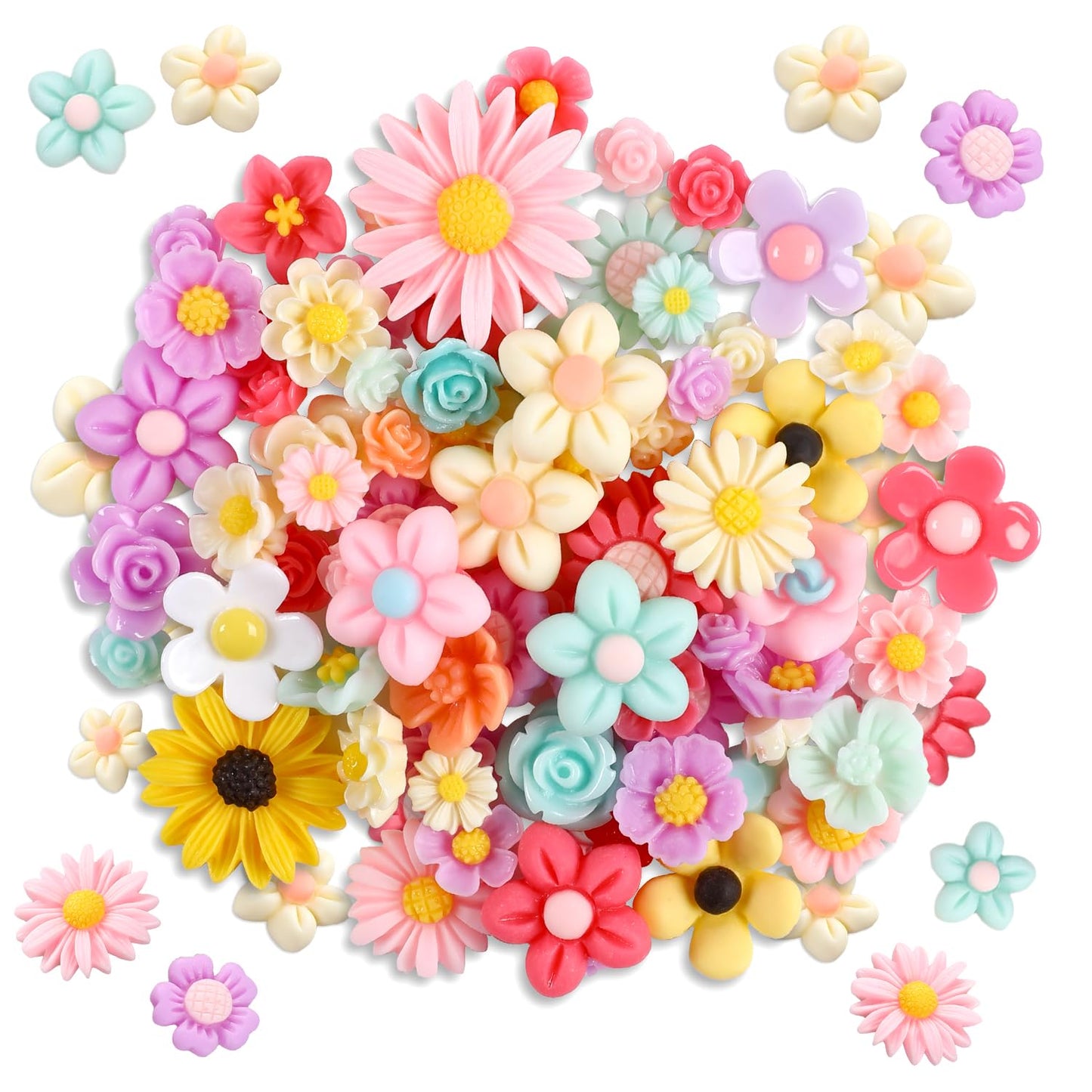 Vin Beauty 80 Pcs Mini Resin Flower Flatback Cabochons Flower Charms Flower Resin Charms Resin Flatback Beads Charms for DIY Craft Jewelry Making Scrapbooking Hair Clip(Mixed Colors)