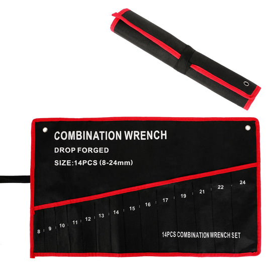 Wrench Roll Up Pouch Wrench Organizer Bag with Handle Wrench Organizer Tool Holder with 15 Pockets, Small Spanner Plier Wrench Tool Pouch for Craftsman Gear Drive User Portable Easy Grip