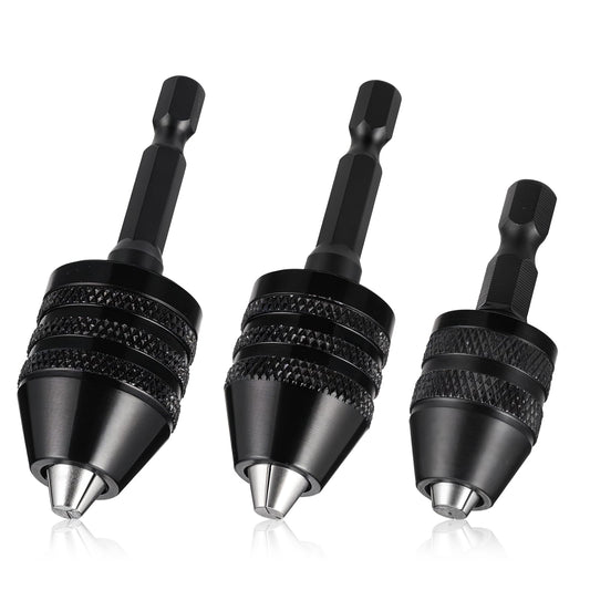 3Pcs Drill Chuck Adapter Keyless, 1/4 Inch Hex Shank Drill Bit Adapter Converter for Impact Driver, Fast Change Converter Extension Drills Chucks Conversion Adapters in 0.3-6.5mm, 0.3-3.6mm, 0.3-8mm