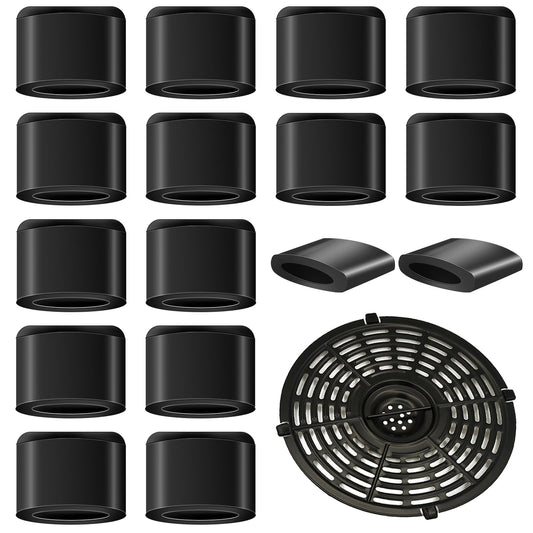 16 Pcs Air Fryer Replacement Silicone Pieces Air Fryer Silicone Feet Air Fryer Tray Rubber Feet Air Fryer Rubber Bumpers Non-Scratch Protective Covers Tip for Air Fryer Grill Pan(Black)