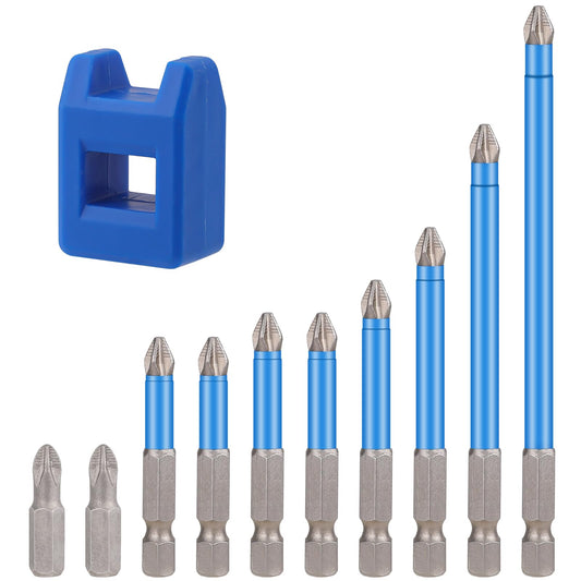 Magnetic Screwdriver Bit Set 10 Piece S2 Alloy Steel Screwdriver Drill Bit Set 1/4 Inch Hex Shank Non-slip Screwdriver Bit for Power Screwdriver Drill Impact Driver Bit Accessory Set, PH2 25-150mm