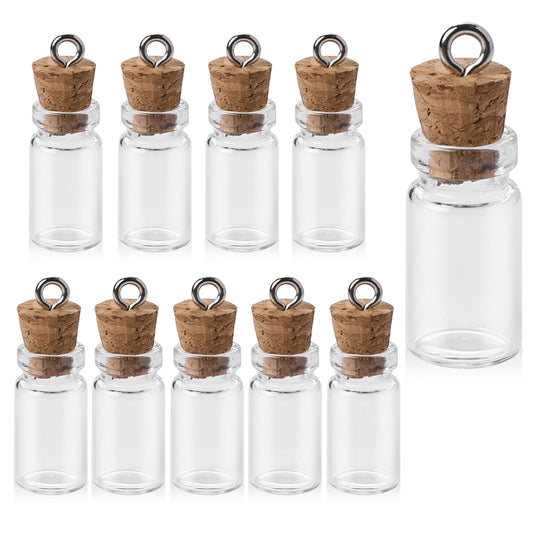 Mozeat Lens 10 Pcs Small Glass Bottles With Cork Lids,1ml Mini Glass Wishing Bottles Spell Jars Message Glass Bottles Tiny Glass Jars with Cork Stoppers for DIY Crafts Chrismas Tree Decoration