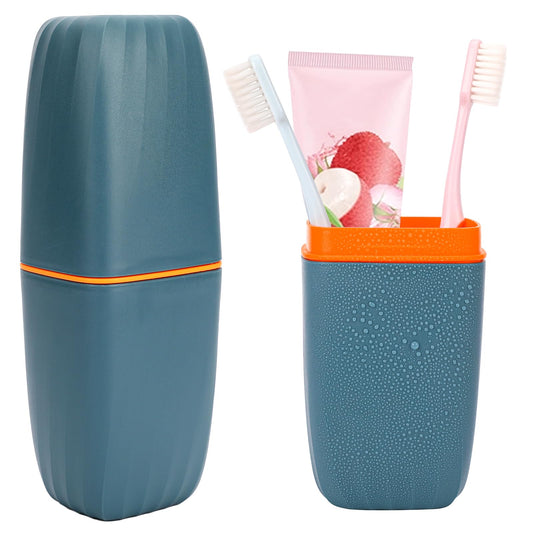 KALIONE 1pc Travel Toothbrush Cup Case, Portable Business Travel Toothbrush Case, 3 in 1 Toothpaste Toothbrush Travel Case, Suitable for Traveling, Camping, Business Trip, Daily Use (Ocean Blue)