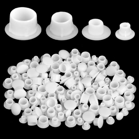 120 Pcs Screw Covers Caps White Hole Plugs Plastic Screw Caps Round Button Flush Type Plugs Screw Cap Screw Hole Plugs Plastic Hole Cover for Cabinets Shelves Brackets(5mm/6mm/8mm/10mm)