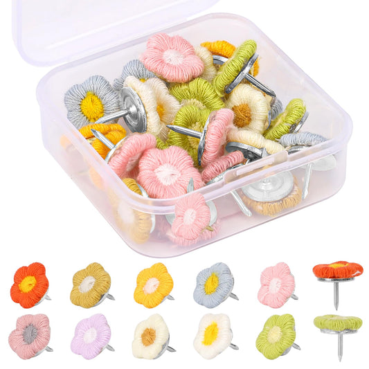 36pcs Flower Thumb Tacks, Flower Push Pins, Decorative Push Pins Colorful Cute Floret Push Pins for CorkBoard Whiteboard Photo Wall Map Office Home