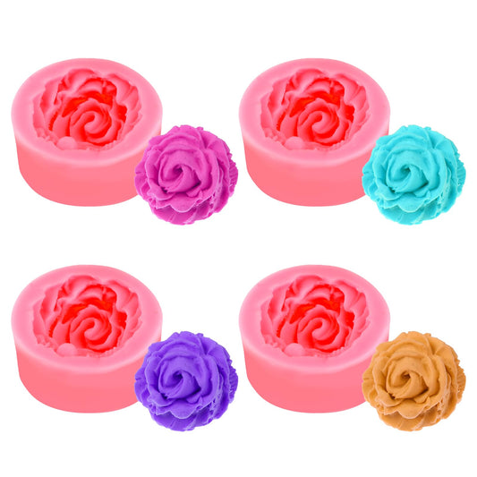 Flower Silicone Molds, 4 Pack Reusable 3D Rose Candle Molds Fondant Molds Cake Decoration Molds Handmade Soap Making Molds Resin Molds for Baking Chocolate Cupcake Candy Ice Molds Art Crafts Supplies