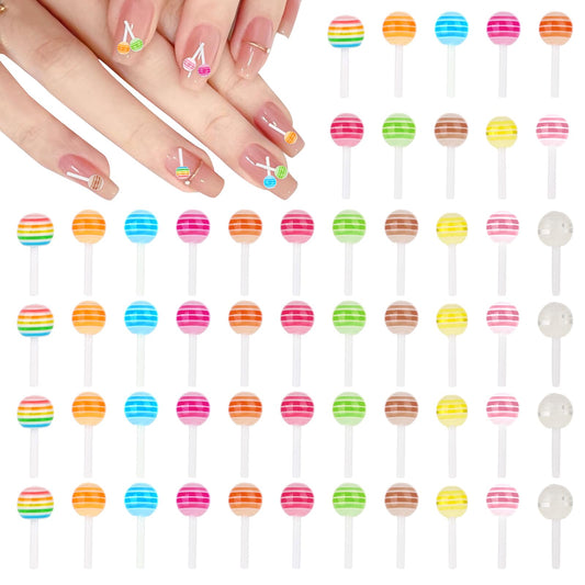 100 Pcs Lollipop Candy Nail Art Charm Colorful 3D Resin Lollipops Nail Charms Mini Cute Sugar Decoration Kawaii Sweet Accessories for Colorful Decoration DIY Craft Making and Nail Art Ornament