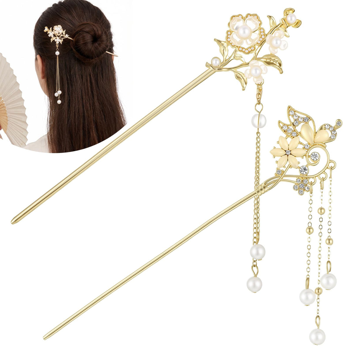 2Pcs Lily of the Valley Chinese Hair Sticks for Buns, for Women and Girls