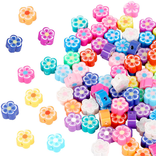 200 PCS Polymer Clay Beads Flower Beads Colorful Mixed Loose Slime Charms Spacers Beads Jewelry Making Bracelet Beaded or DIY Bracelet