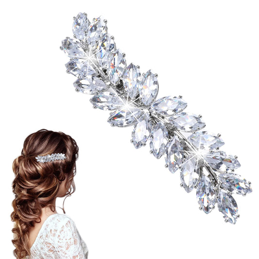 Diamante Hair Clips for Women, Sparkly Hair Hairpin for Wedding Bridal, Rhinestone Hair Clips, Hair Barrettes, Crystal Hairpin for Women, Flower Leaf Design Hair Accessories 1 Pc Silver
