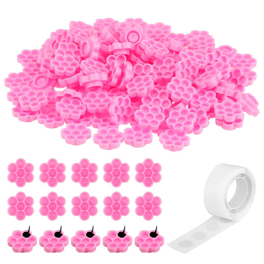 100 Pieces Lash Extension Glue Ring, Eyelash Extension Rings Holder with Tape, Lash Extension Glue Holder Lash Glue Holder Flower Cup Lash Rings for Glue, Flower Glue Cup for Eyelash Extension