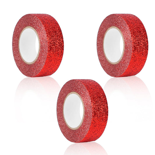 Red Glitter Washi Tape, 3 Rolls 5/8" Sparkle Decorative Tape Craft Self Adhesive Stick On Sticky Glitter Trim Glitter Masking Tape for Art Scrapbook Tape Decor Crafts (Red)