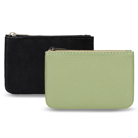 2 Pack Coin Purse, Portable PU Leather Coin Purse with Zipper Coin Purse Mini Change Purse Small Coin Purse for Women Credit Card Folded Bills ID Key Headset Lipstick(Black&Green)