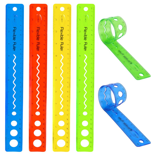 4 Packs Flexible Ruler Set, 30cm/12inch Plastic Ruler Soft Bendable Ruler, Color Transparent Ruler, CM/INCH Rulers, Kids Rulers School Supplies, Plastic Ruler for School, House and Office
