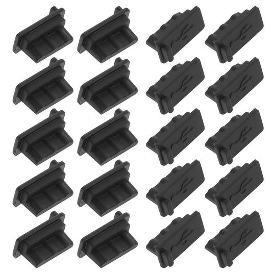 USB A Type Dust Plug, 20 Pcs Silicone USB Plug Cover, Anti Dust Cap Cover Port Plugs Protector Compatible with USB Type A Female Interface (Black)