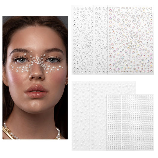 2450Pcs Self Adhesive Rhinestone and Pearl, Hair Gems Hair Pearls Face Pearls for Makeup, Clear Rhinestone Stickers, Shiny Diamond Sticker for Face Beauty Makeup Nail Art Mobile Phone