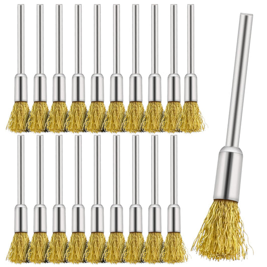 20 Pcs Steel Cleaning End Brushes Pen, 1/5″ X 1/8″ small wire brush Wire End Cleaning Brush Metal, Extended Small Stainless Steel Wire Brus Rust Paint Removal Bits Polishing Rotary Tools Accessories