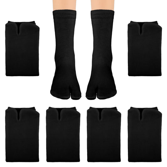 KALIONE 6 Pairs Flip Flop Socks, Elastic Tabi Socks Cotton Split Two Toe Socks Non Slip Ankle Socks with Toes for Women Men(Black)