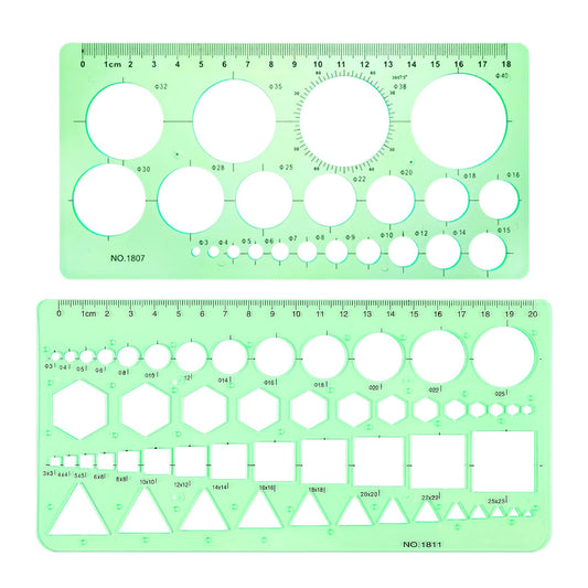 Circle Template, 2Pcs Circle Stencil Templates Measuring Template Ruler Geometric Drawing Stencil Ruler Plastic Circle Stencil Circle Drafting Tool for Office School Building Formwork Drawing Template