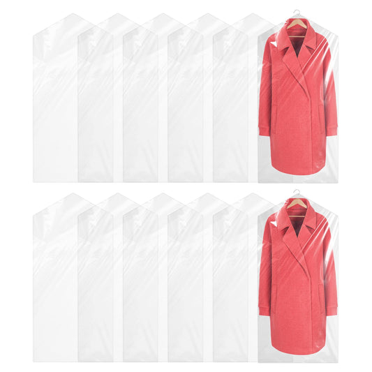 15 Pack 59 Inch Long Dress Garment Bags Plastic Dry Cleaning Bags for Hanging Clothes Clear Dust-proof Clothing Protector Covers for Closet Storage Clothing Stores Travel