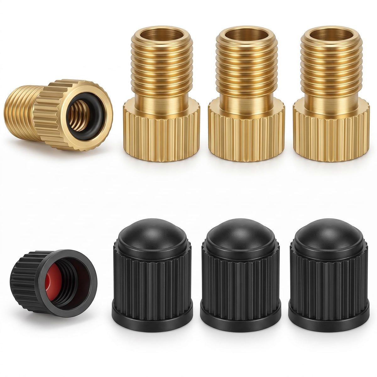 4PCS Brass Presta Valve Adapter, Convert Presta to Schrader Valve Adapter