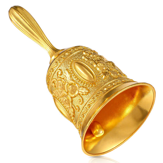 Solid Brass Call Bell, Super Loud Hand Bell with Floral Engravings Vintage Design for Teachers Seniors Wedding Dinner Meditation Gift