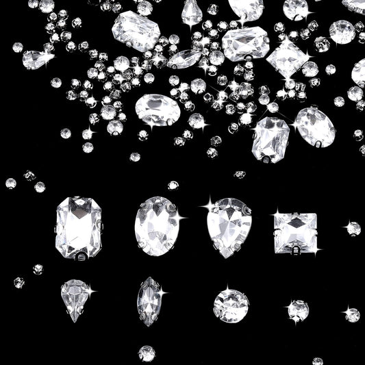 Sew On Rhinestones, 275 Pcs Mixed Sizes 4 to 18 mm Glitter Crystal Rhinestones Flatback Glass Rhinestones Clear Gems Stones Rhinestone for DIY Craft, Jewelry Making, Clothes, Shoes, Dress, Costume