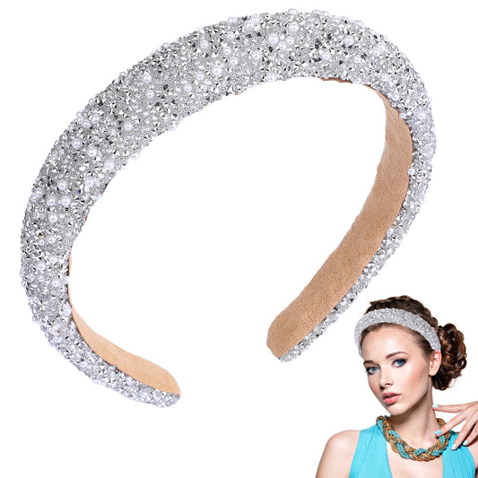 Silver Glitter Diamond Headband, Sparkle Crystal Padded Headband Head Band, Fancy Crystal Headband for Women