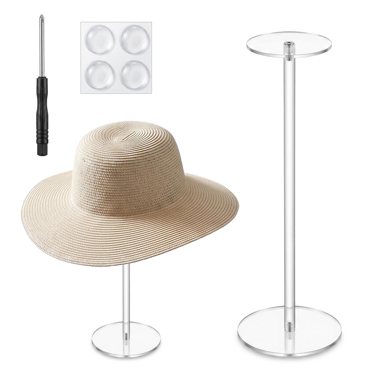 Xosjska Hat Stand Clear Wig Display Holder Rack for Tabletop Caps, 1Set