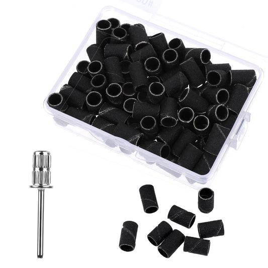 100pcs Small Sanding Bands Nail Drill Bit, 180 Grit Fine Sanding Bands with 3.1mm Mandrel Bit Diamond Nail Bits Set with Case for Acrylic Nails Gel Removing Shaping Polishing Nail Prepare Salon Use