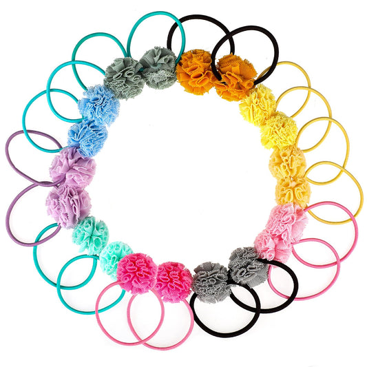 20 Pcs Flower Pom Ball Hair Ties Pom Ball Elastic Hair Ties Hair Bands Hair Accessories Small Fluffy Cute Ponytail Holders Multicolor Hair Band Stretchy Ponytail Holders
