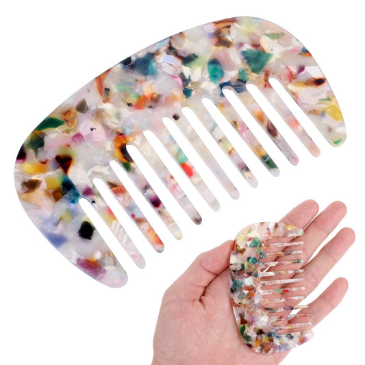 Wide Tooth Tortoise Comb, Acetate Hair Detangling Comb Anti-Static Large Tooth Comb Travel Pocket Size Comb French Hair Comb for Wet and Dry Long, Short Hair, Curly and Straight Hair, Multicolor