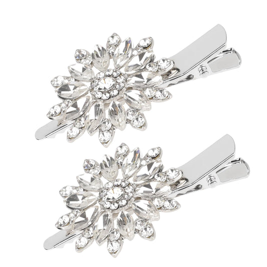 2PCS Crystal Hair Clips Rhinestone Flower Hair Clip Bling Hair Accessories for Women Bride Bridesmaid, French Hairpins Fancy Hair Barrettes Hair Jewelry