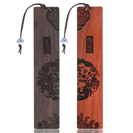 2 Pcs Wood Bookmark for Book Lovers, Bookmark for Men Women, Handmade Natural Wooden Carving Book Mark Bookmarks,Traditional Style Book Marks Accessories,Birthday Present(Color A)