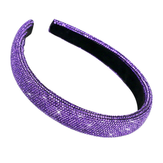 KALIONE Headbands for Women Girls Purple Rhinestone Glitter Non-Slip Wide Headband Sparkly Solid Hair Band Cute Hair Hoop Holiday Wedding Hair Accessories(Periwinkle Blue)