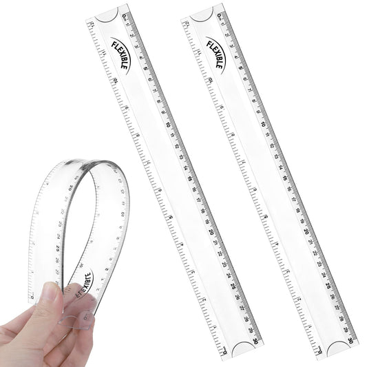 2 PCS Flexible Ruler, 12 inch Clear Ruler Soft Bendable Plastic Rulers Shatterproof Flexible Rulers with Centimeters and Inches for School Classroom Home Office Supplies for Kids and Adults