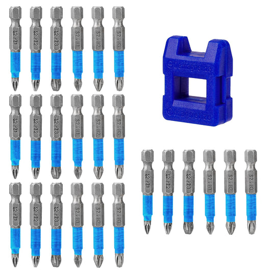 24Pcs Magnetic Impact Screwdriver Driver Bits Set Hex Shank Phillips Head Drive Bit 50mm Non-Slip Impact Screwdriver Bits Set with Magnetizer for Electric Screwdrivers Drill(PH1 PH2 PH3 PZ1 PZ2 PZ3)
