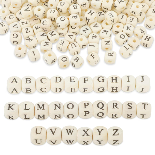 260PCS Square Wood Letter Beads for Bracelets 10x10mm Natural Wooden Initial Beads Cube Wooden Alphabet Beads Alphabet Wooden Loose Beads for Jewelry Bracelet Making