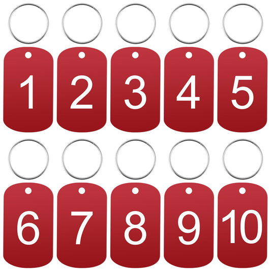 1 to 10 Aluminum Number Tags Engraved Tags Key Tags ID Tags with Key Rings Number ID Tags Key Chain, Red