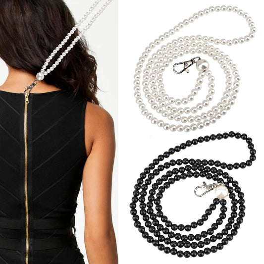 2 Packs Dress Zipper Helper Long Dress Zipper Pull Helper Beaded Zipper Extender with Clip Zip Puller Aid Tool Zipper Assistant Zipping Up Down Dress and Boot by Yourself (Black and White)