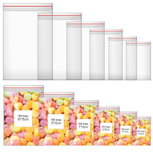 KALIONE 800 PCS Small Plastic Bags, Resealable Plastic Bags, Assortment Jewelry Bags with Zipper, Clear Plastic Bags, Reclosable Transparent Zipper Poly Bags for Jewelry Cookie Candy Beads Packaging