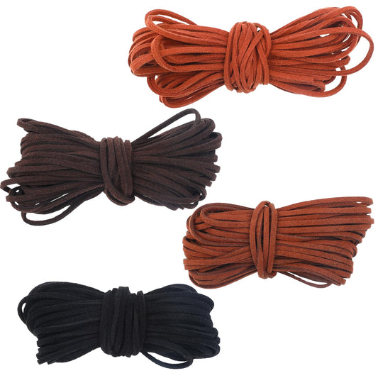 4 Colors 11 Yard Leather Cord for Jewellery Making Flat Leather Crafting Cord Leather String Suede Cord Rope Thread 2.5 mm Black Brown Leather Strip for Shoes Laces DIY Craft Necklace Bracelet Beading