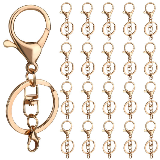 20 Sets Keychain Rings with Clip Gold Keychain Rings with Clip Lobster Claw Clasps Hook for Jewelry Making with Flat Split Key Ring Swivel Clip with Little Lobster Clasp Bulk Metal for Jewelry Making
