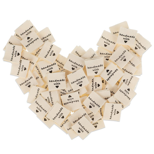 100 PCS Labels for Clothes, Washable Fabric Labels Personalized Sewing Labels Iron on Labels Handmade with Love Labels Custom Labels for DIY Crafts Knitting Crocheting Sewing