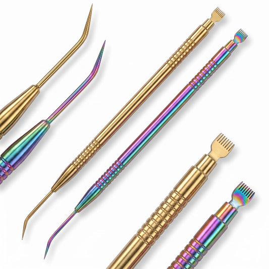 2 in 1 Metal Lash Lift Rods,2 Pieces Stainless Steel Tint Kit Professional Lash Lift Tool Eyelash Separator Tool with Separating Comb Eye Makeup Supplies - Gold and Dazzle