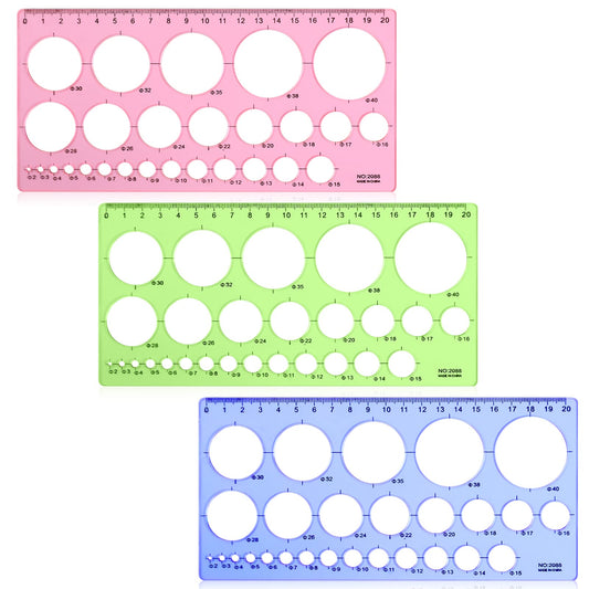 3Pcs Circle Stencil Ruler, Circle Templates for Drawing, Plastic Measuring Geometric Stencil Rulers Drawing Aid Tool Multi-Function Ruler for Office School Designing Drawings Templates