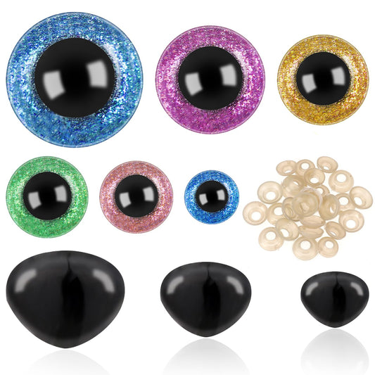 KALIONE Pack of 90 12-30 mm Safety Eyes and Safety Noses, Wiggle Eyes, Large, Button Eyes for Crochet Animals, Safety Noses for Crochet Animals for DIY, Plush Toy, Bear Crafts, Crochet Toys