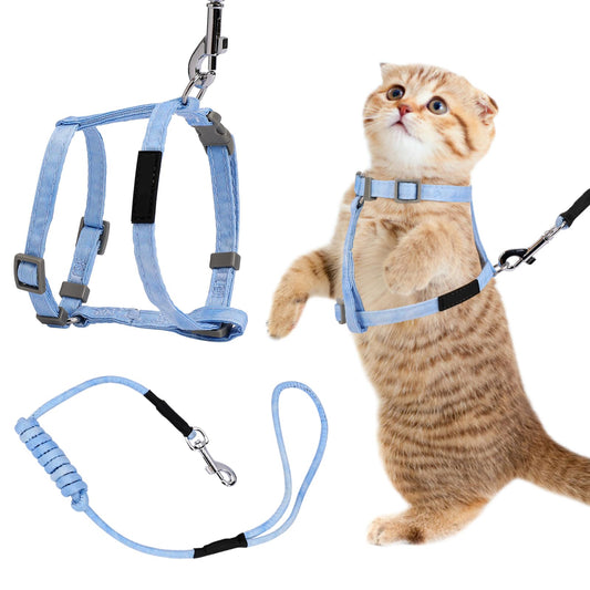 KALIONE Cat Leash and Harness Set Escape Proof Harness for Cats, Adjustable Tactical Cat Harness, Long Cat Leash, Gradient Blue Cat Harness and Leash Set for Little Cats Kitten Pets Walking Playing