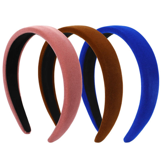 Wide Headbands for Women Velvet Soft No Slip Headband Head Bands Hairbands Hair Accessories for Women Girls Vintage Women Hairbands Fashion Hair Accessories (3Pcs/Pink Brown Blue)